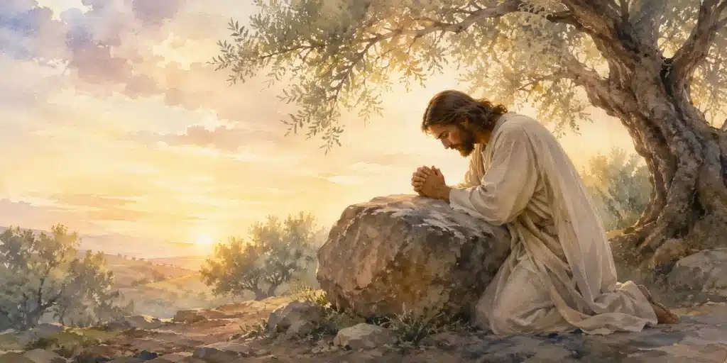 Jesus praying in the Garden of Gethsemane, showing obedience to God’s Word