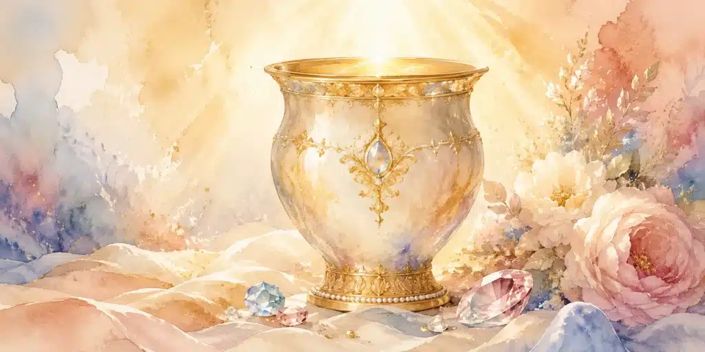 A beautiful vessel shining in heavenly light, symbolizing a believer prepared for every good work
