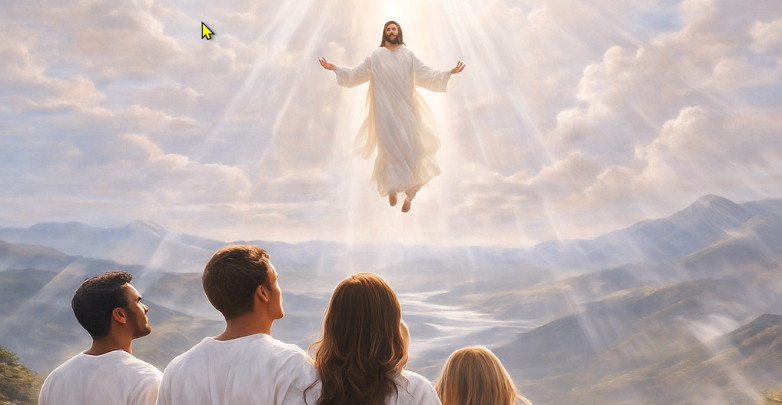 Jesus ascending with followers watching