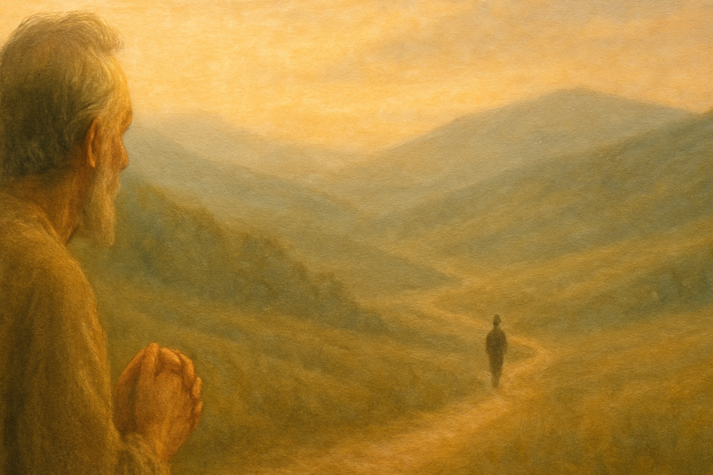 Elder watches a distant traveler.