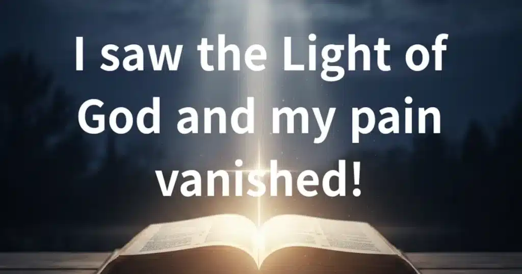 Open Bible shining with bright divine light in the dark night, symbolizing healing, peace, and deliverance through God’s Word.