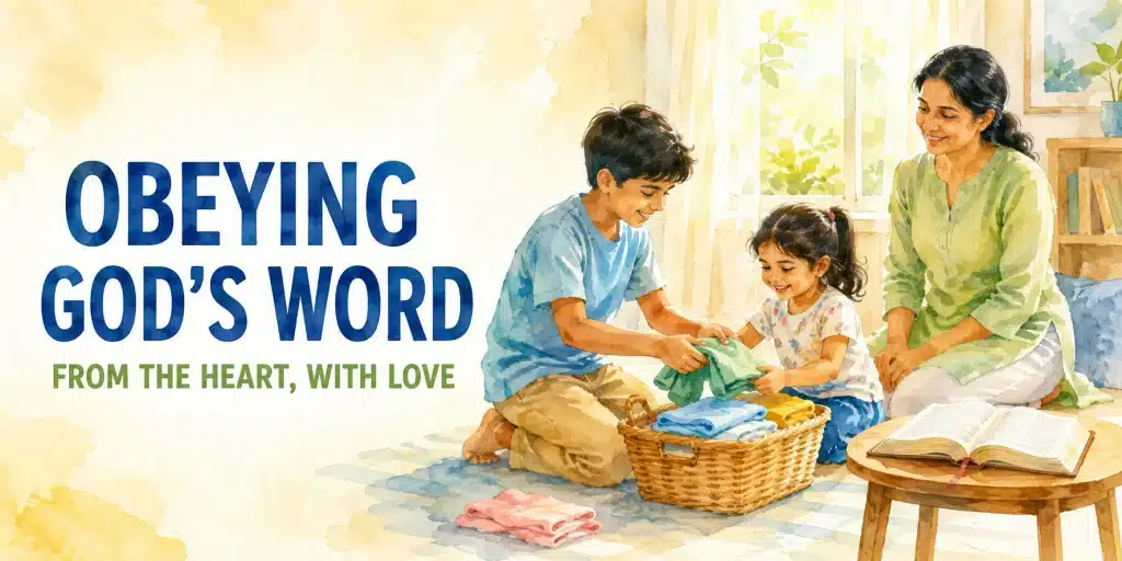Children helping each other as an illustration of obeying God’s Word with love