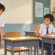A shy Indian student being welcomed by a new classmate