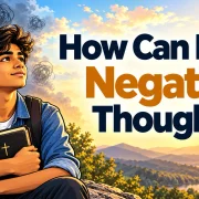 teenager holding a Bible and moving from the darkness of negative thoughts toward the light of God’s Word.