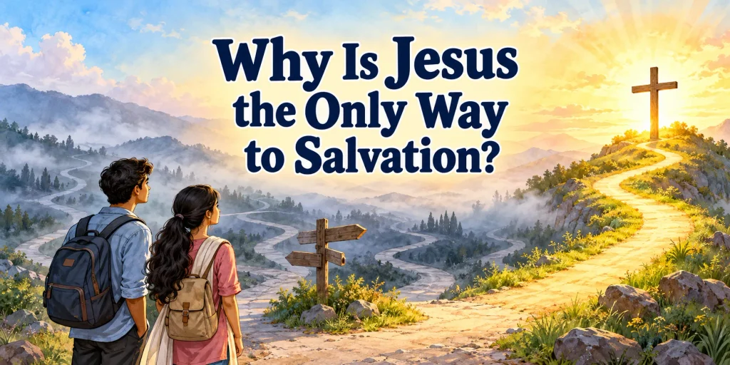 A path leading to the cross, illustrating why Jesus is the only way to salvation