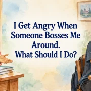A frustrated teenage boy listening to his mother in a watercolor illustration about responding calmly when someone bosses him around