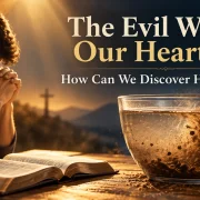 A man praying beside an open Bible and a bowl of muddy water, illustrating how God reveals hidden evil in our hearts through trials.
